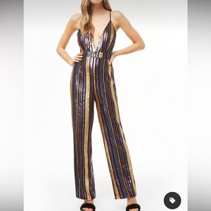 Sequin plunge jumpsuit